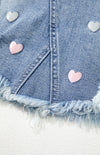 Explore More Collection - Distressed Raw Hem Heart Denim Skirt