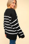 Explore More Collection - Haptics Full Size Striped Contrast Side Slit Sweater