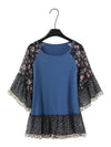 Explore More Collection - Full Size Frill Printed Round Neck Half Sleeve Blouse