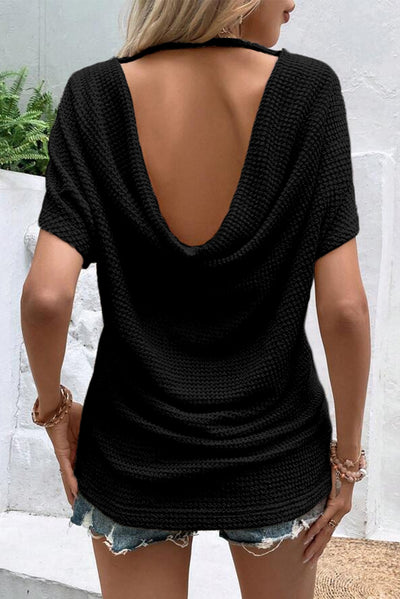 Explore More Collection - Backless Round Neck Short Sleeve T-Shirt