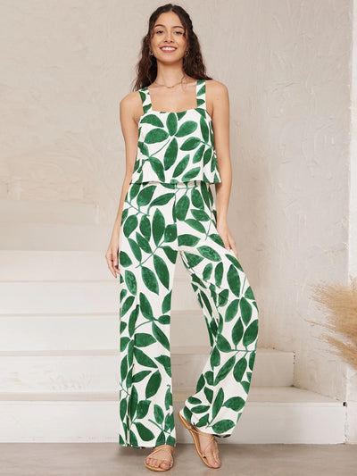 Explore More Collection - Printed Wide Strap Top and Pants Set