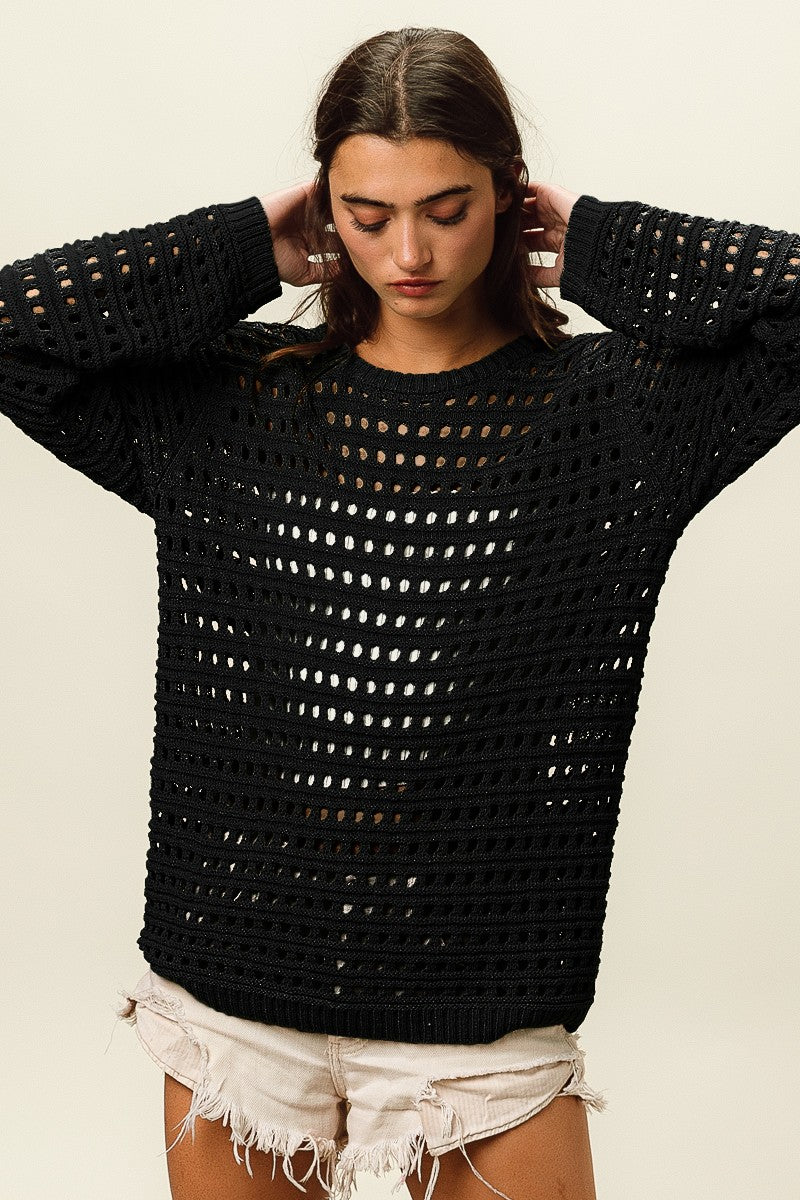 Explore More Collection - BiBi Round Neck Openwork Knit Cover Up