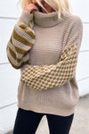 Explore More Collection - Checkered Striped Turtleneck Long Sleeve Sweater