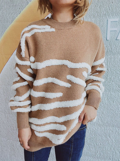 Explore More Collection - Contrast Round Neck Long Sleeve Sweater