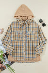 Explore More Collection - Drawstring Plaid Button Up Hooded Shacket