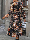 Explore More Collection - Ruffled Printed Surplice Long Sleeve Midi Dress