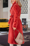 Explore More Collection - Full Size Fuzzy Tied Collared Neck Coat