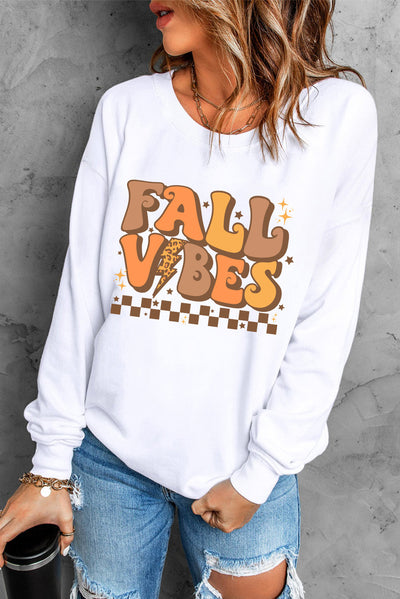 Explore More Collection - Letter Graphic Round Neck Long Sleeve Sweatshirt