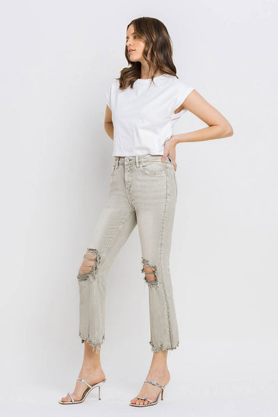 Explore More Collection - Lovervet Distressed Raw Hem Cropped Flare Jeans