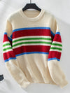 Explore More Collection - Contrast Stripes Round Neck Long Sleeve Sweater