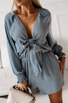 Explore More Collection - Tied Flounce Sleeve Plunge Romper