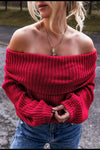 Explore More Collection - Off-Shoulder Long Sleeve Sweater