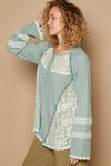 Explore More Collection - POL Round Neck Long Sleeve Lace Trim Thermal Top