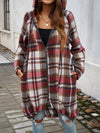 Explore More Collection - Plaid Zip Up Hooded Coat