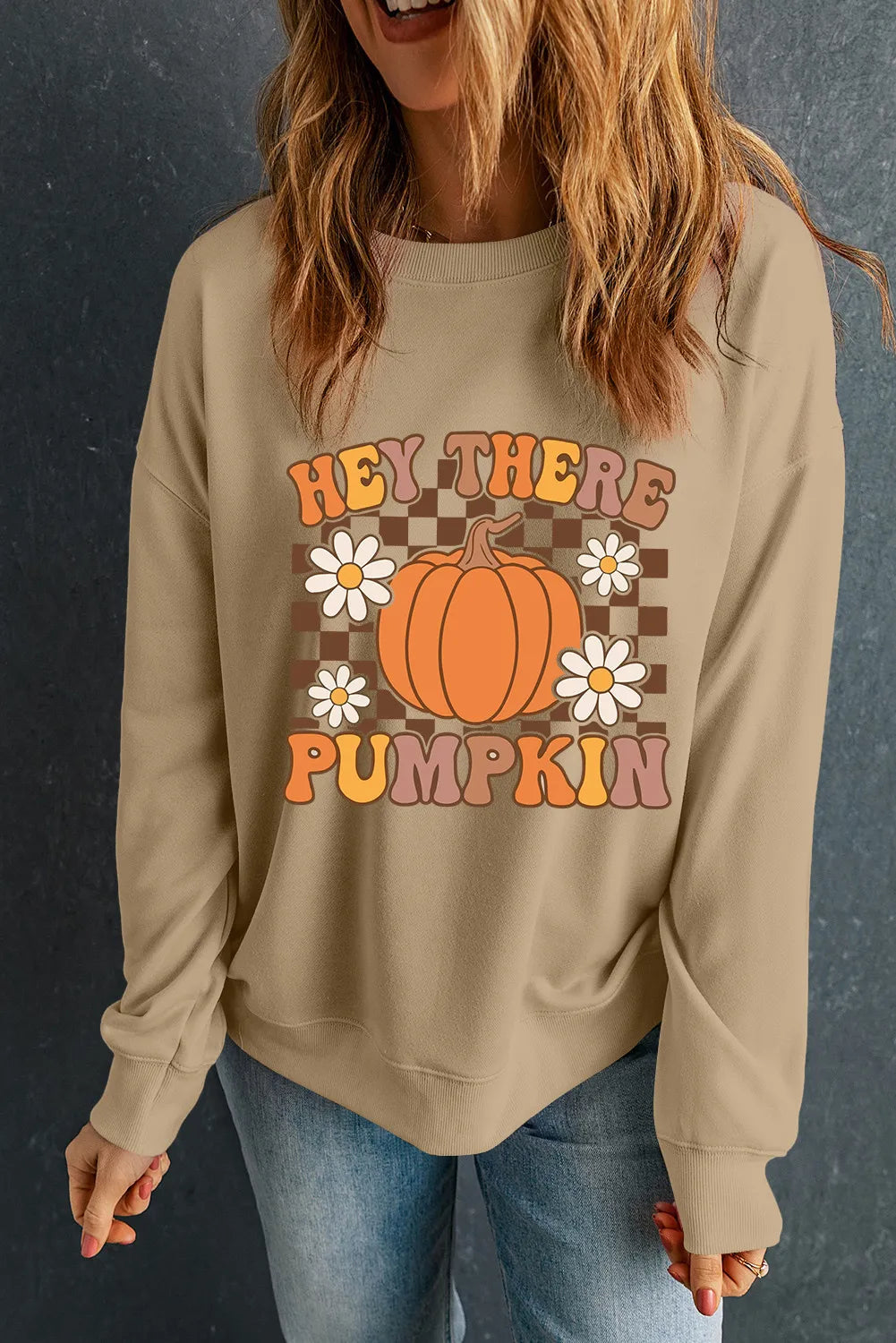 Explore More Collection - Pumpkin Graphic Long Sleeve Sweatshirt