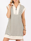 Explore More Collection - Full Size Pocketed Striped Quarter Zip Cap Sleeve Dress