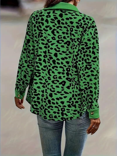 Explore More Collection - Full Size Leopard Collared Neck Button Up Long Sleeve Jacket