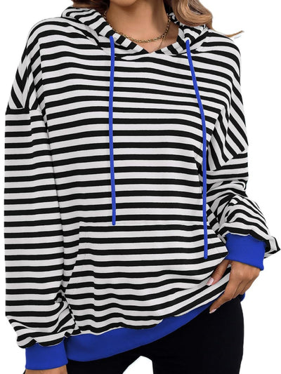 Explore More Collection - Drawstring Striped Long Sleeve Hoodie