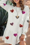 Explore More Collection - Sequin Heart Round Neck Long Sleeve Mini Dress