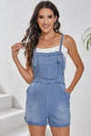 Explore More Collection - Pocketed Spaghetti Strap Denim Romper