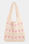 Explore More Collection - Fame Contrast Heart Crochet Tote Bag