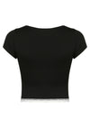 Explore More Collection - Lace Detail Sweetheart Neck Short Sleeve T-Shirt