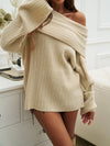 Explore More Collection - Off-Shoulder Extra-Long Sleeve Sweater