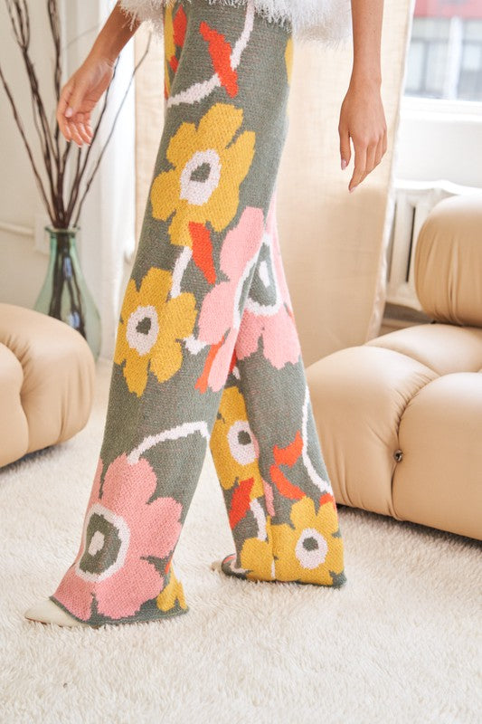 Explore More Collection - Flower Printed Casual Cozy Full Long Wide Pants