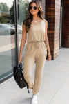 Explore More Collection - Drawstring Round Neck Sleeveless Jumpsuit