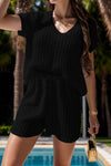 Explore More Collection - Openwork Short Sleeve Top and Shorts Cover Up Set