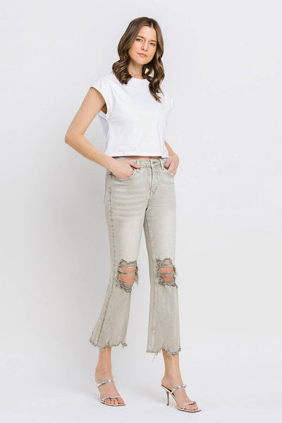 Explore More Collection - Lovervet Distressed Raw Hem Cropped Flare Jeans