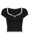 Explore More Collection - Lace Detail Sweetheart Neck Short Sleeve T-Shirt