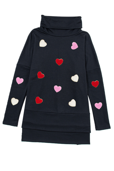 Explore More Collection - Valentine’s Day Heart Patched Turtleneck Long Sleeve Top