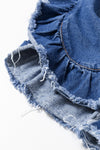 Explore More Collection - Ruffled Raw Hem Half Sleeve Denim Top