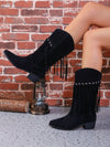 Explore More Collection - Fringe Suede Point Toe Block Heel Boots