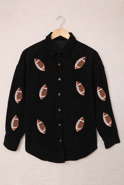 Explore More Collection - Sequin Football Button Up Long Sleeve Jacket