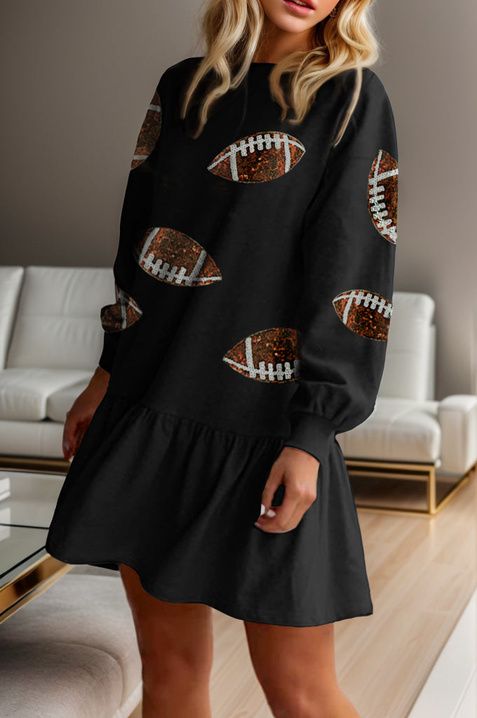 Explore More Collection - Football Sequin Round Neck Dropped Shoulder Mini Dress