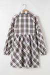 Explore More Collection - Full Size Plaid Collared Neck Balloon Sleeve Mini Shirt Dress