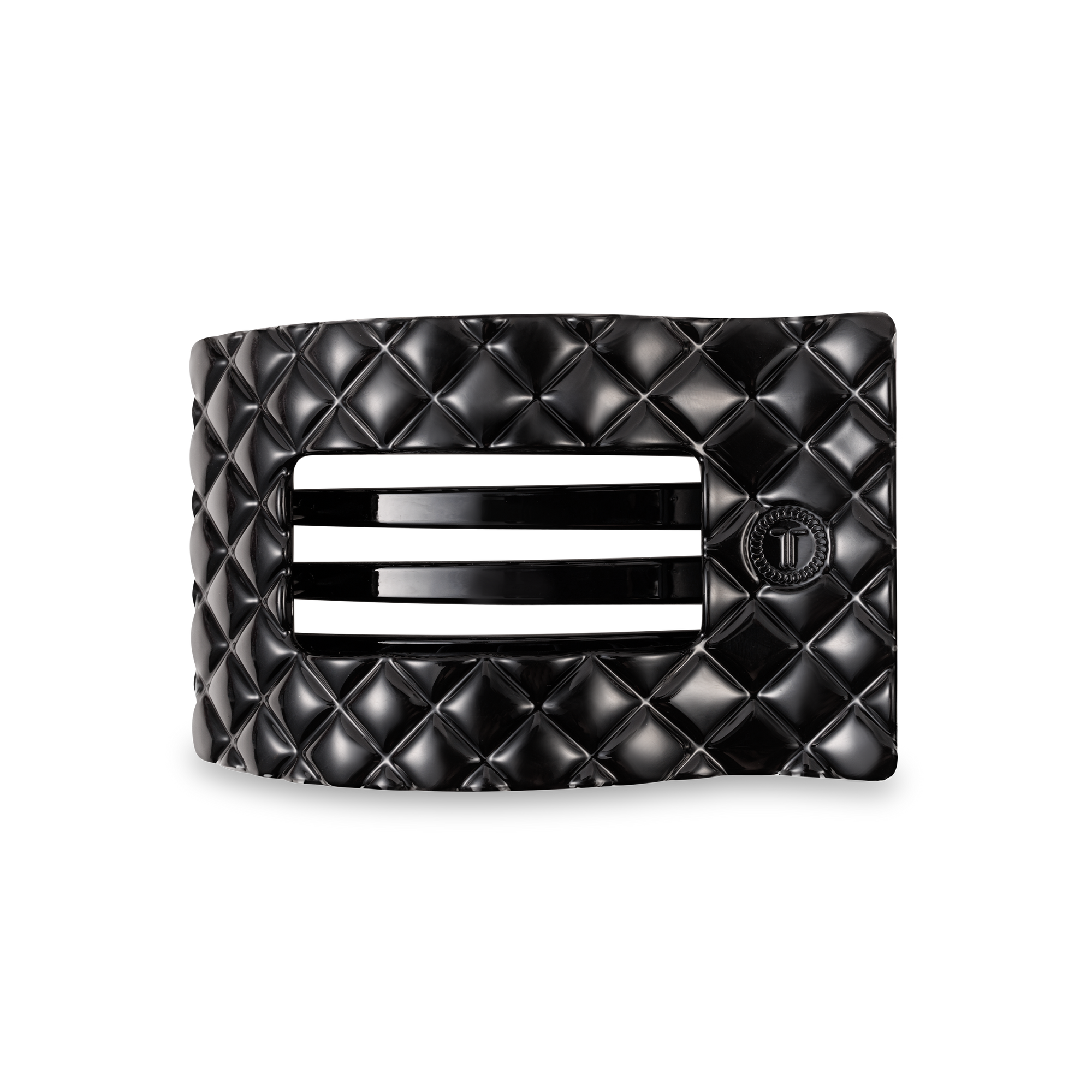 Flat Rectangle Hair Clip | Medium | Jet Black Quilted