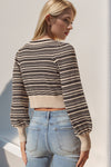 Explore More Collection - Double Take Full Size Striped Bow Decor Cropped Cardigan