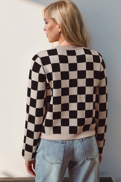 Explore More Collection - Double Take Full Size Checkered Tie Front Long Sleeve Cardigan