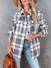 Explore More Collection - Plaid Collared Neck Long Sleeve Jacket