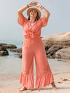 Explore More Collection - Plus Size Button Up Half Sleeve Top and Pants Set