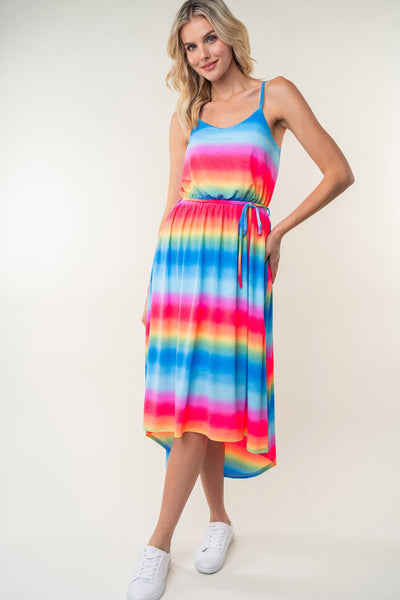 Explore More Collection - White Birch Full Size Ombre Striped Midi Cami Dress