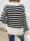 Explore More Collection - Striped Collared Neck Long Sleeve Sweater