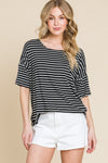 Explore More Collection - BOMBOM Striped Round Neck T-Shirt