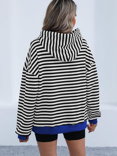 Explore More Collection - Drawstring Striped Long Sleeve Hoodie