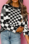 Explore More Collection - Checkered Round Neck Long Sleeve Sweater