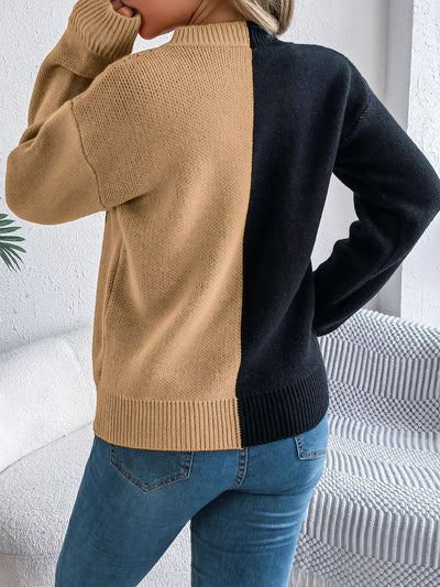 Explore More Collection - Contrast Round Neck Long Sleeve Sweater