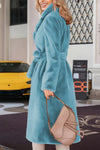 Explore More Collection - Full Size Fuzzy Tied Collared Neck Coat